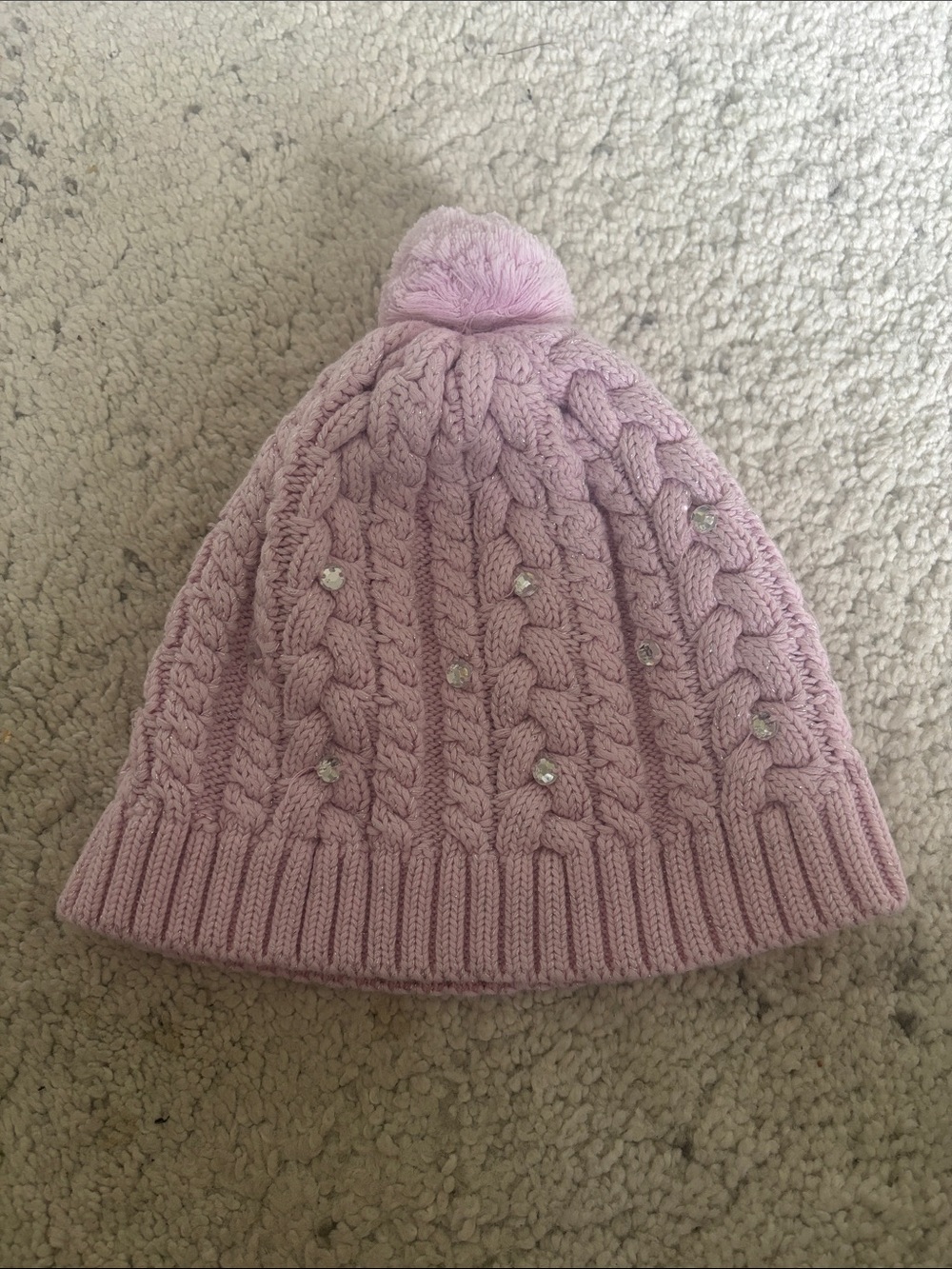 Souris Mini Light Pink Cable Knit Pom Hat with Gem Accents 8-10Y